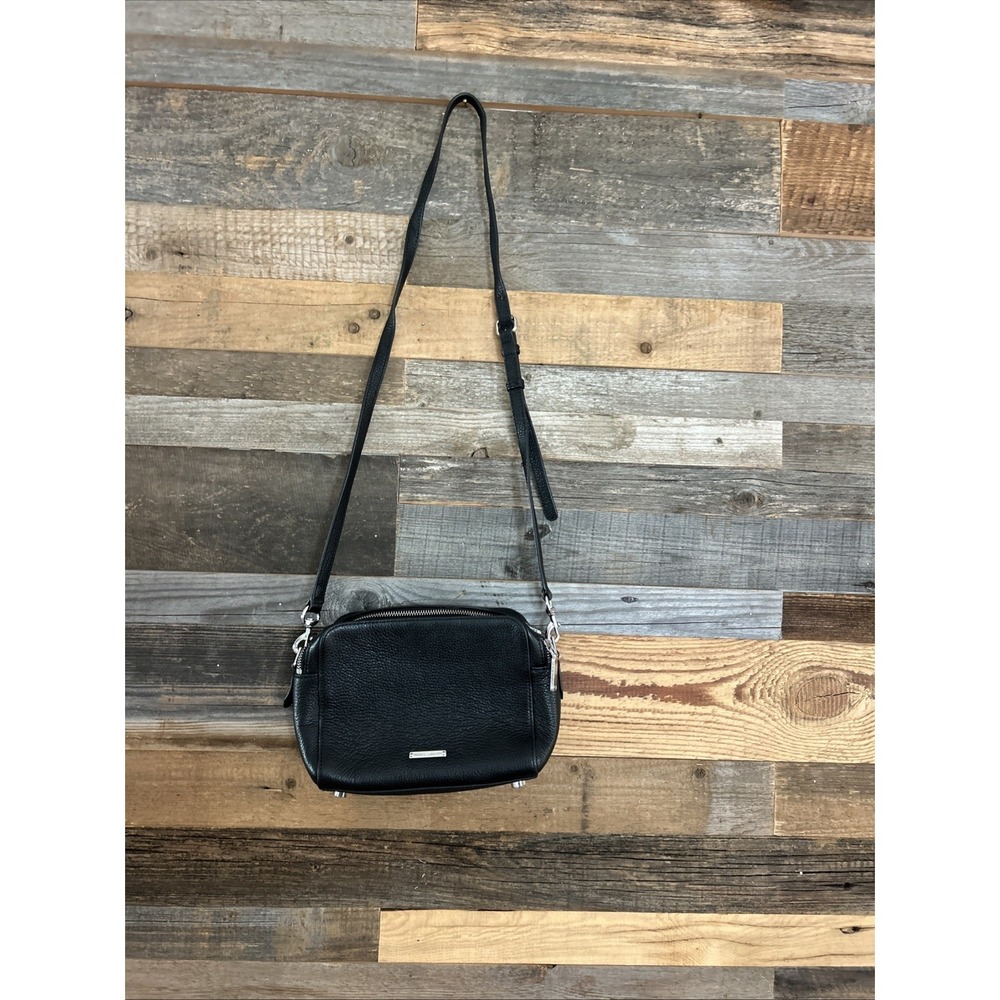Rebecca Minkoff black pebbled leather zipper crossbody bag Micro Pak MINT